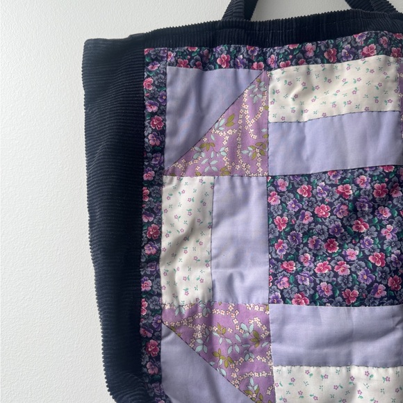 Quilted & Corduroy Floral Patchwork Tote Bag - Picture 3 of 8
